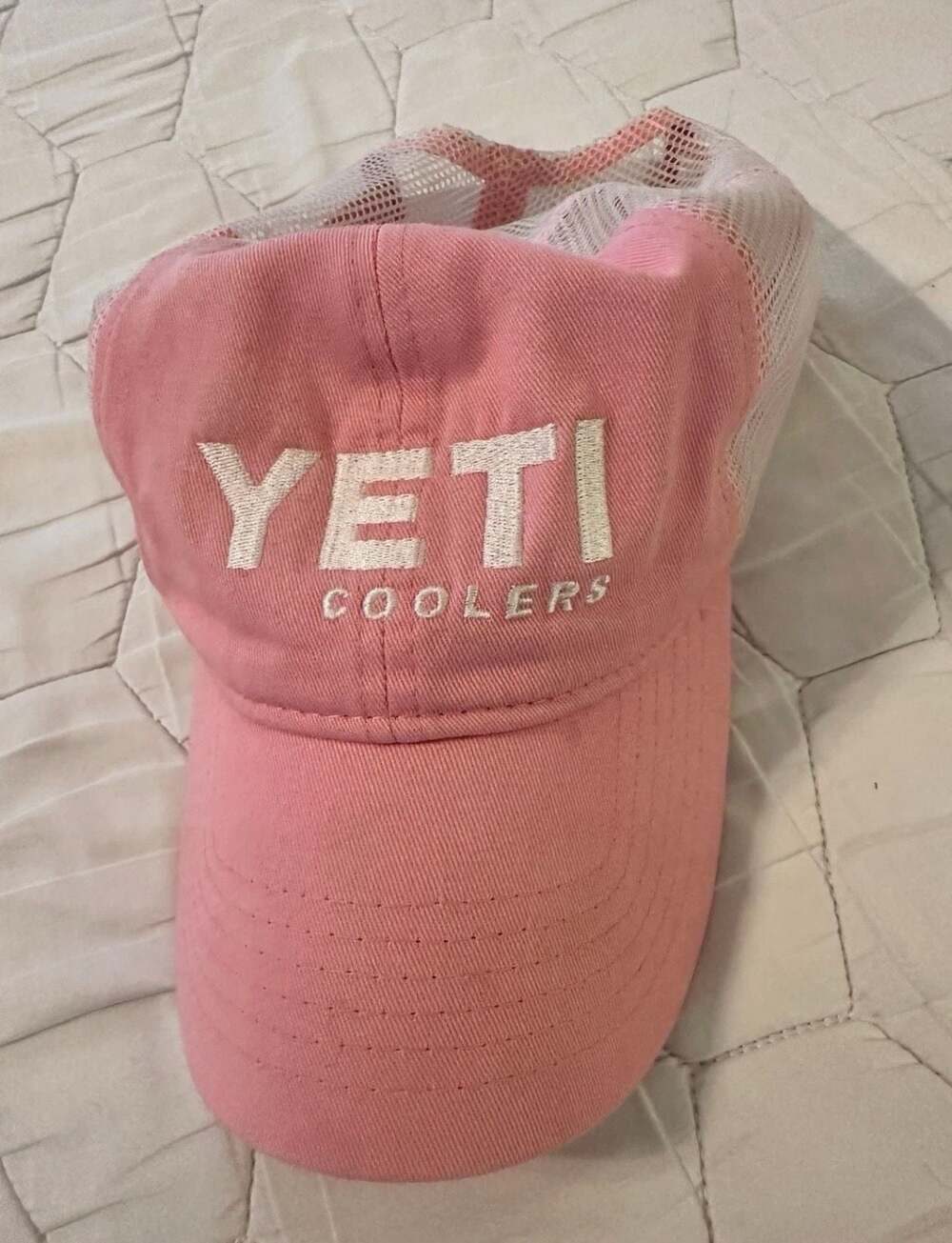 YETI Coolers Pink and White Mesh Trucker Hat Snapback Baseball Cap